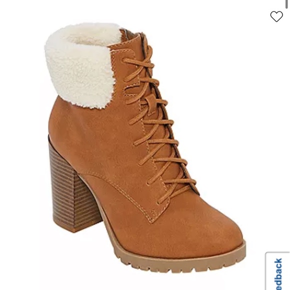 Shoes - Block Heel Lace Up Boots With Zipper